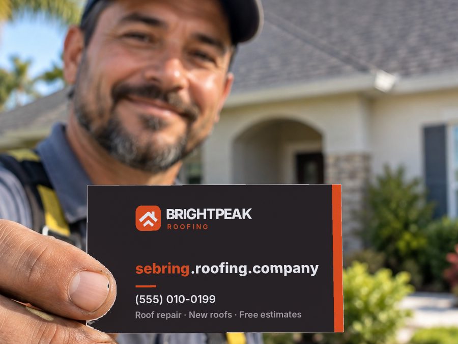 sebring.roofing.company on a roofer's business card