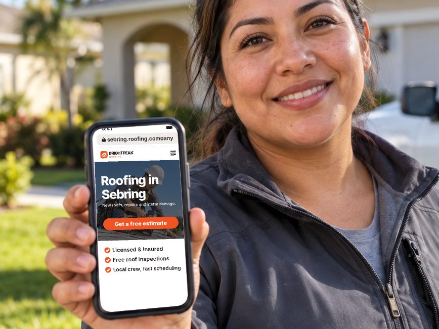 sebring.roofing.company open in a phone browser