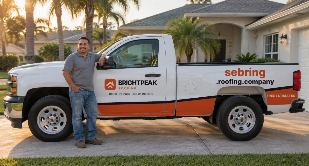 sebring.roofing.company painted on the side of a white work truck
